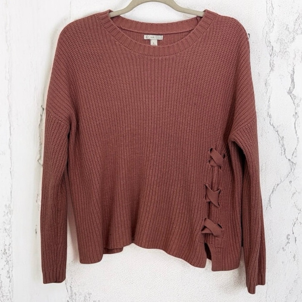 Pink Knit Sweater with Side Criss/Cross Accents Size L